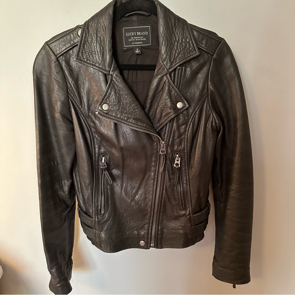 Lucky Brand Classic Vintage Black Lamb Leather Jacket — Size S